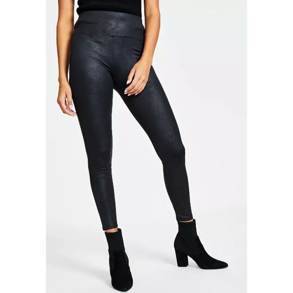 SPANX Black Coated Faux Leather Leggings LARGE